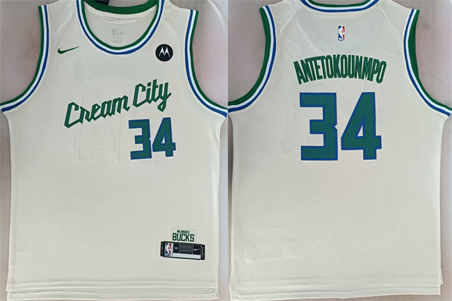 Men's Cream Milwaukee Bucks #34 Giannis Antetokounmpo 2024-25 City Edition Stitched Basketball Jersey